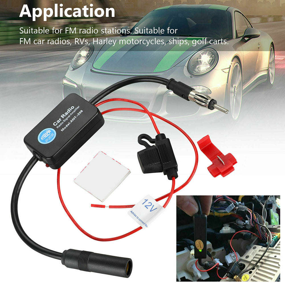 Auto Car FM AM Radio Stereo Signal Antenna Aerial Signal Amplifier Booster 12V