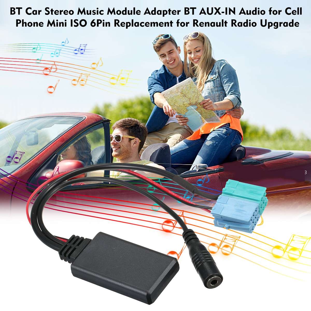 BT Car Stereo Music Module Adapter BT AUX-IN Audio for Cell Phone Mini ISO 6Pin Replacement for Rena
