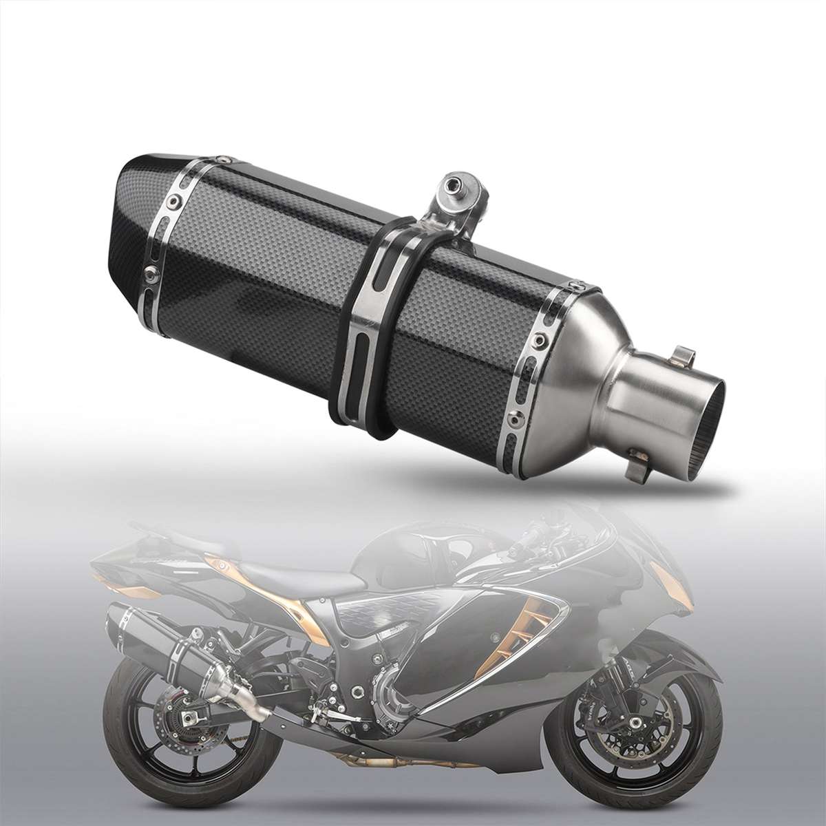 1.5-2in Inlet Motorcycle Exhaust Muffler Pipes Slip on Silencer Carbon Fiber Style Tail Tube High Te
