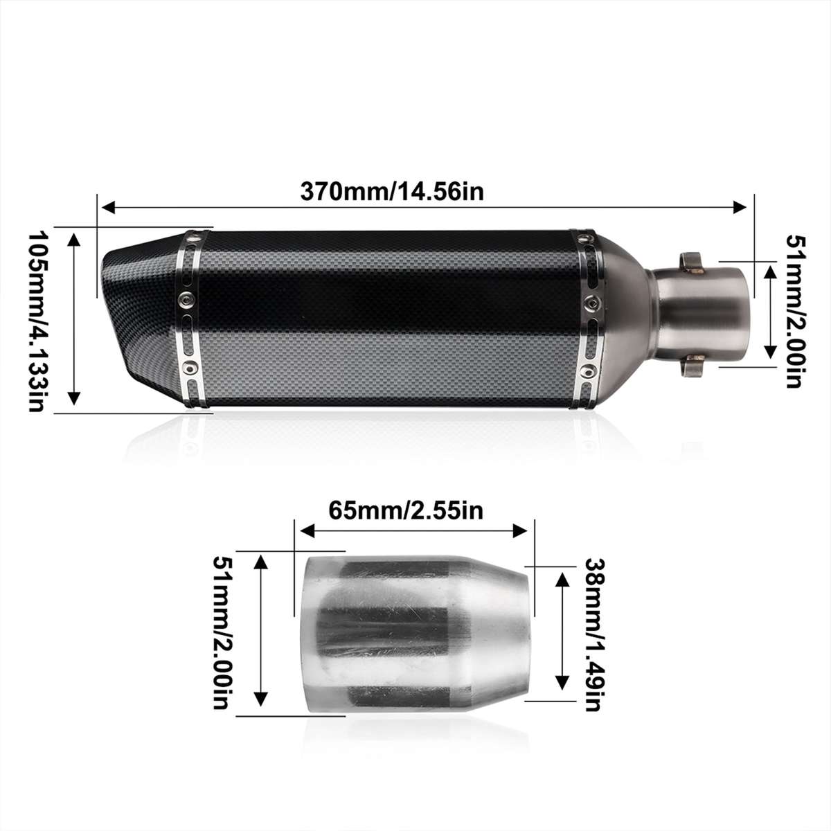 1.5-2in Inlet Motorcycle Exhaust Muffler Pipes Slip on Silencer Carbon Fiber Style Tail Tube High Te