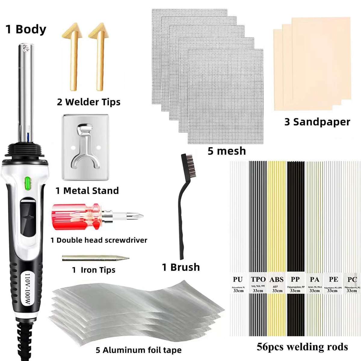 100W Plastic Welding kit,2-in-1 Plastic Welder & Soldering Iron Gun, 3-Speed Temperature Control Sol