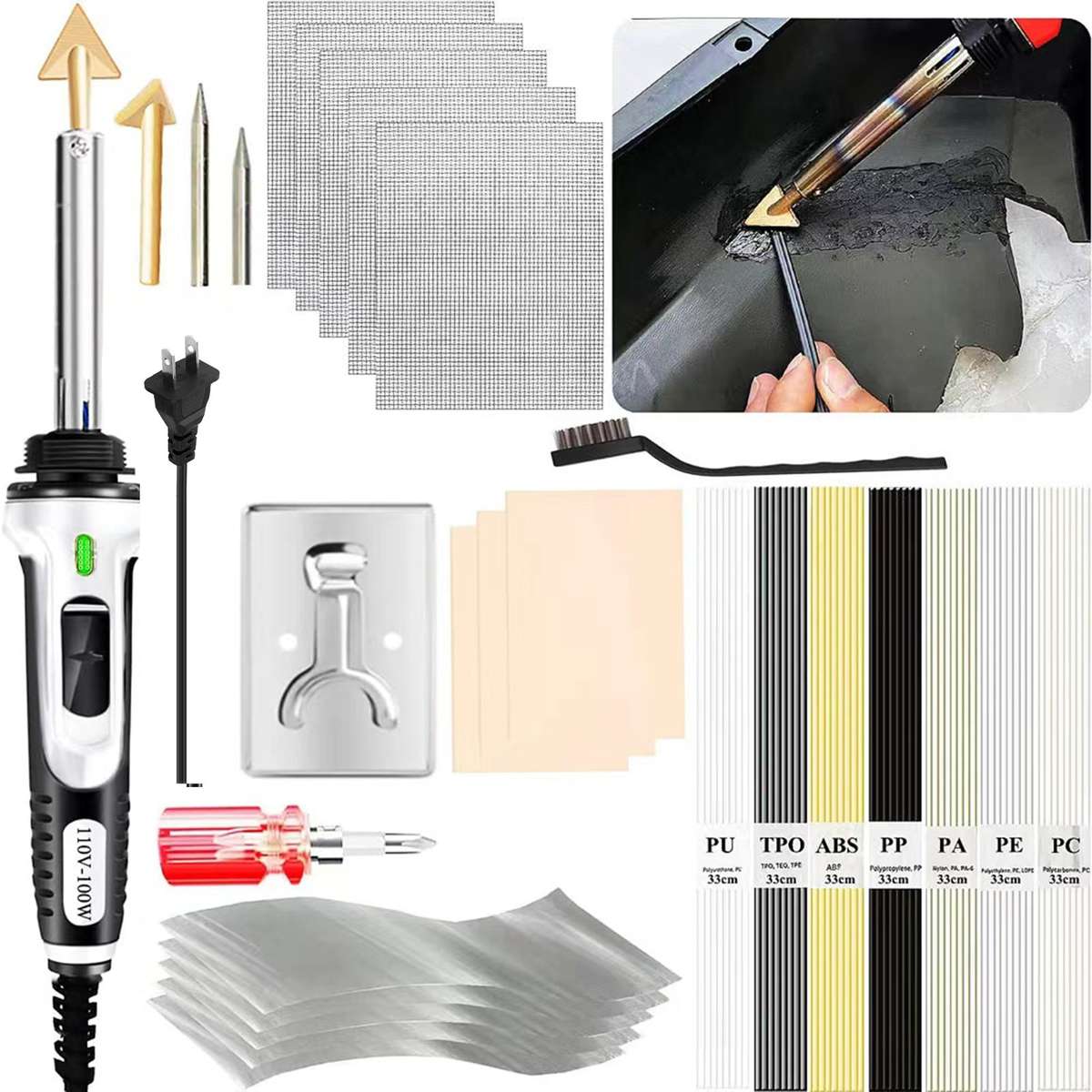 100W Plastic Welding kit,2-in-1 Plastic Welder & Soldering Iron Gun, 3-Speed Temperature Control Sol