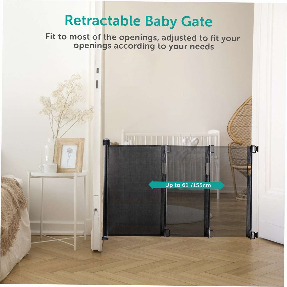 Retractable Baby Safety Gate 34 inch Tall Extends to 61 inch Wide Indoor Outdoor Baby Gate Sa