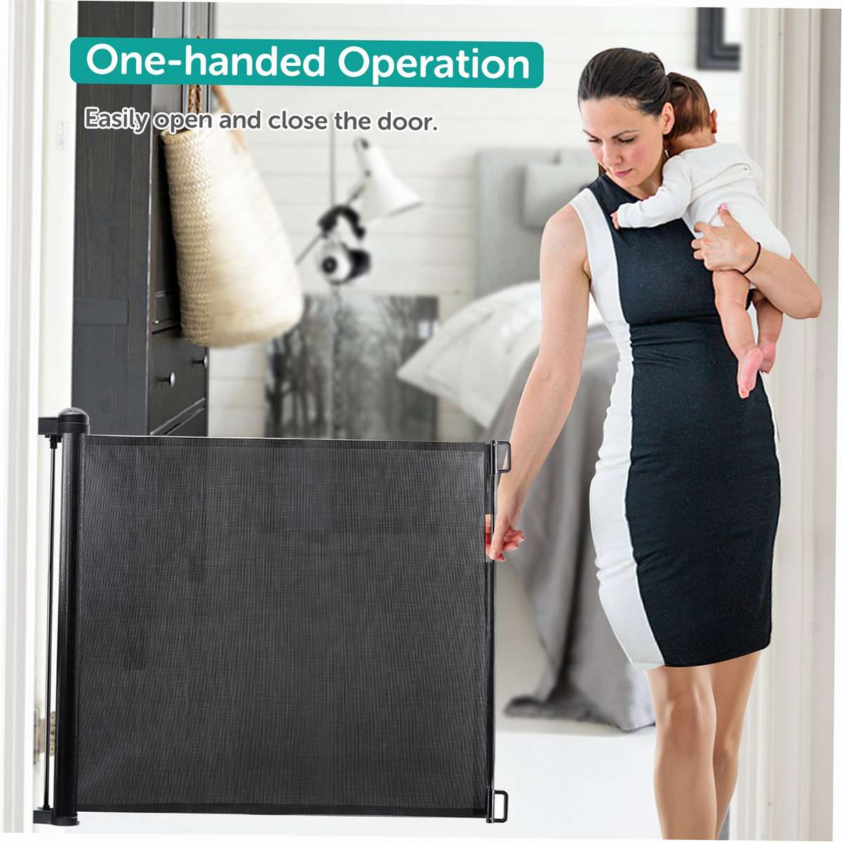 Retractable Baby Safety Gate 34 inch Tall Extends to 61 inch Wide Indoor Outdoor Baby Gate Sa