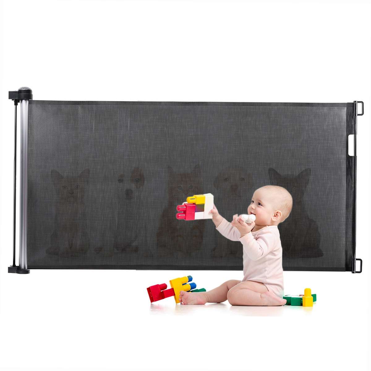 Retractable Baby Safety Gate 34 inch Tall Extends to 61 inch Wide Indoor Outdoor Baby Gate Sa