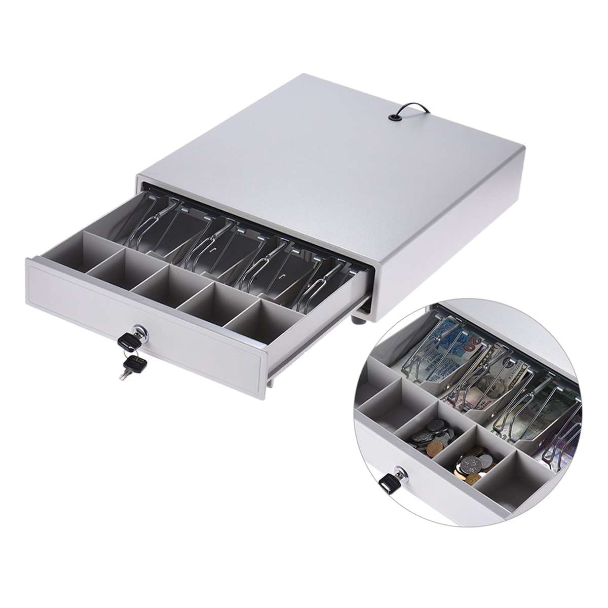 Heavy Duty Electronic Cash Drawer Box Case Storage 4 Bill 5 Coin Trays Support Push Manual Op