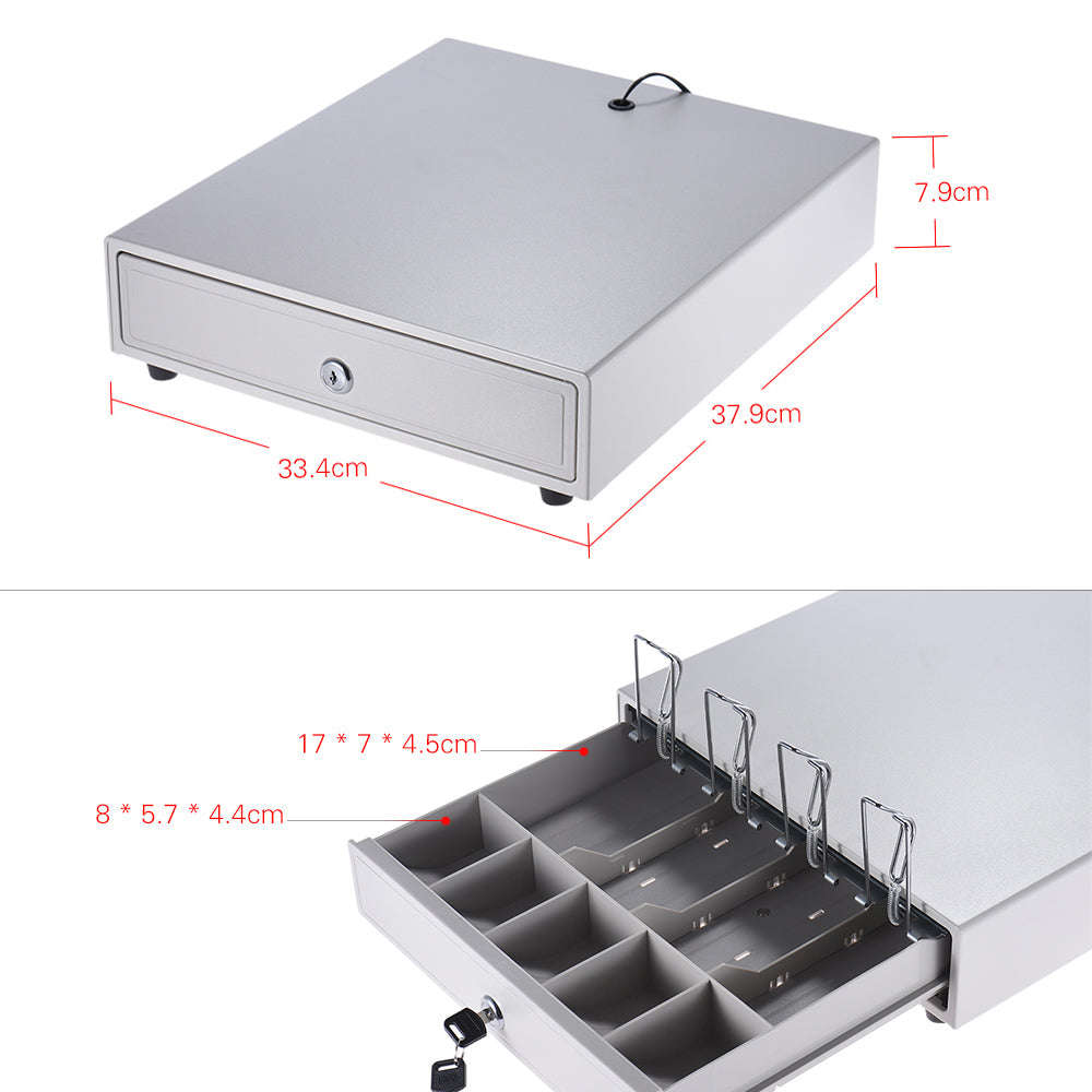 Heavy Duty Electronic Cash Drawer Box Case Storage 4 Bill 5 Coin Trays Support Push Manual Op