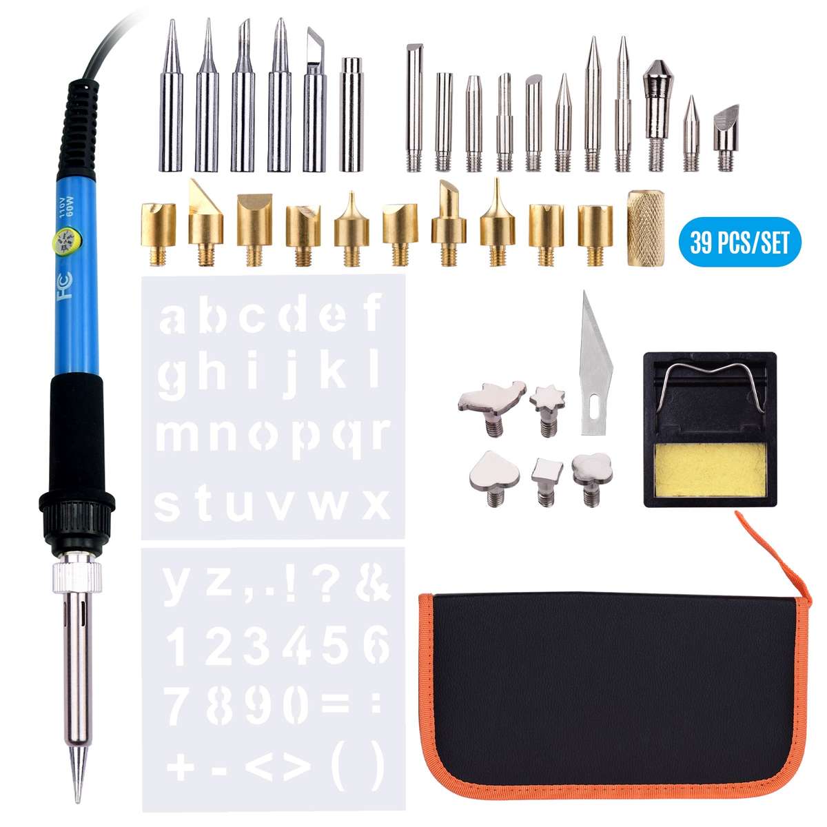 39 Pieces Wood Burning Tool Kit Pyrography Pen Adjustable Temperature from 200-450 for Begin