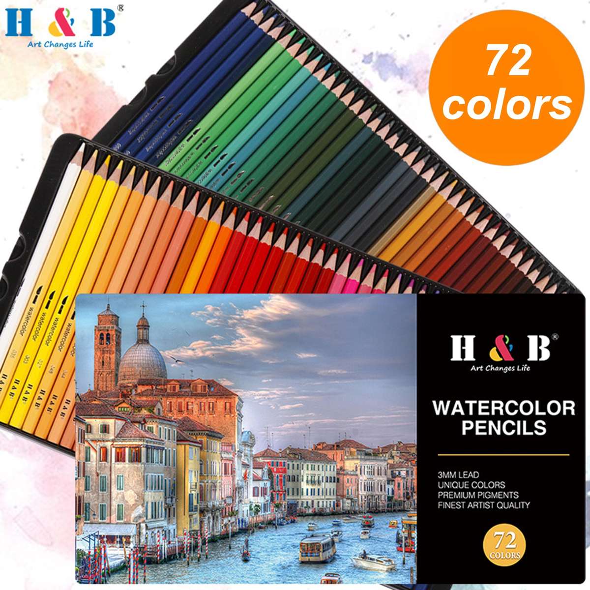 H&B 72 Professional Water-color Pencils Art Kit Set Water-Soluble Colored Pencils with 1 * Fo
