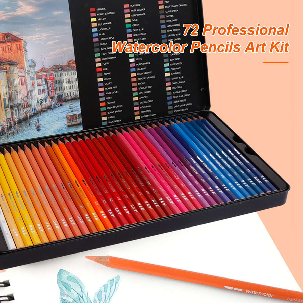 H&B 72 Professional Water-color Pencils Art Kit Set Water-Soluble Colored Pencils with 1 * Fo