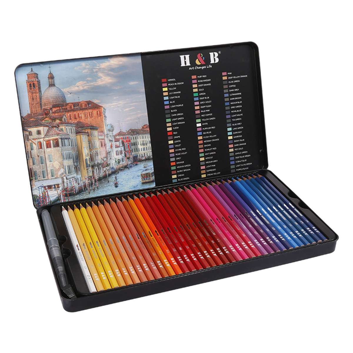 H&B 72 Professional Water-color Pencils Art Kit Set Water-Soluble Colored Pencils with 1 * Fo