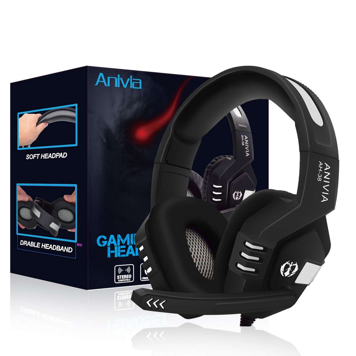 Anivia AH38 Gaming Headset for PC Laptop Noise Cancelling Over Ear Headphones with Mic 3.5mm Jack Wi