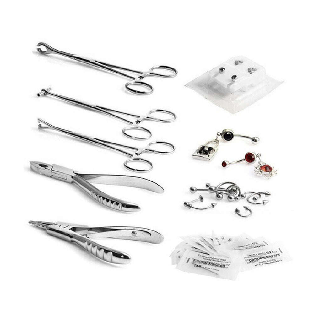Stainless Steel Piercing Tool Kit Lip Eyebrow Tragus Nose Ring Body Jewelry Piercing Tools for Men &