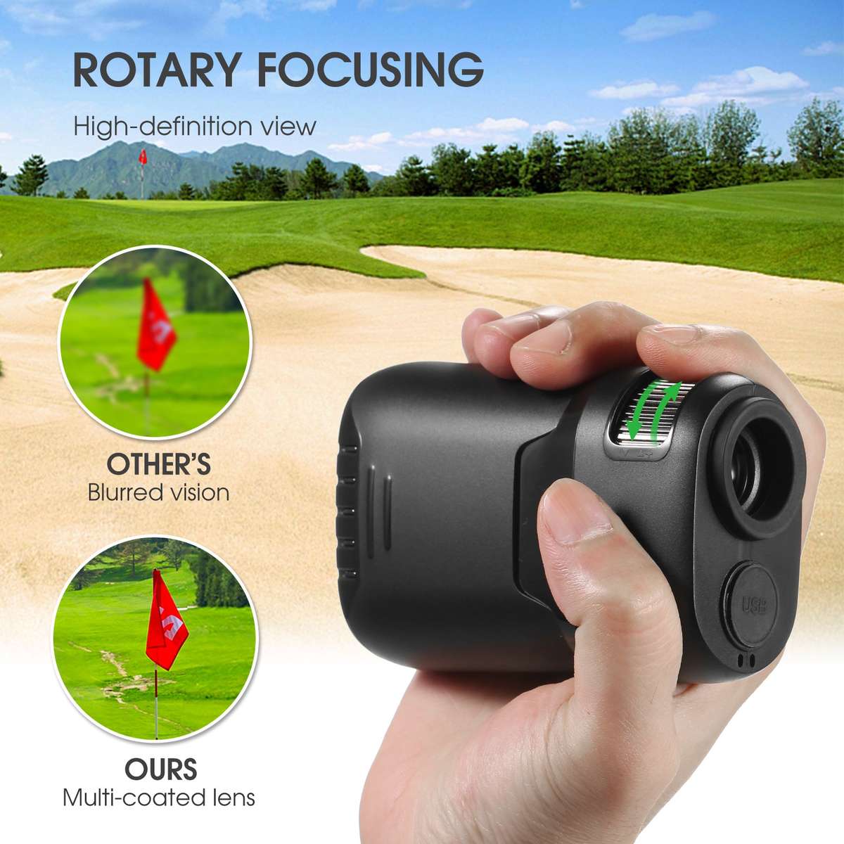 800M/1000M/1200M Golf Rangefinder 6X Magnification USB Charging Range Finder with Slope Dista