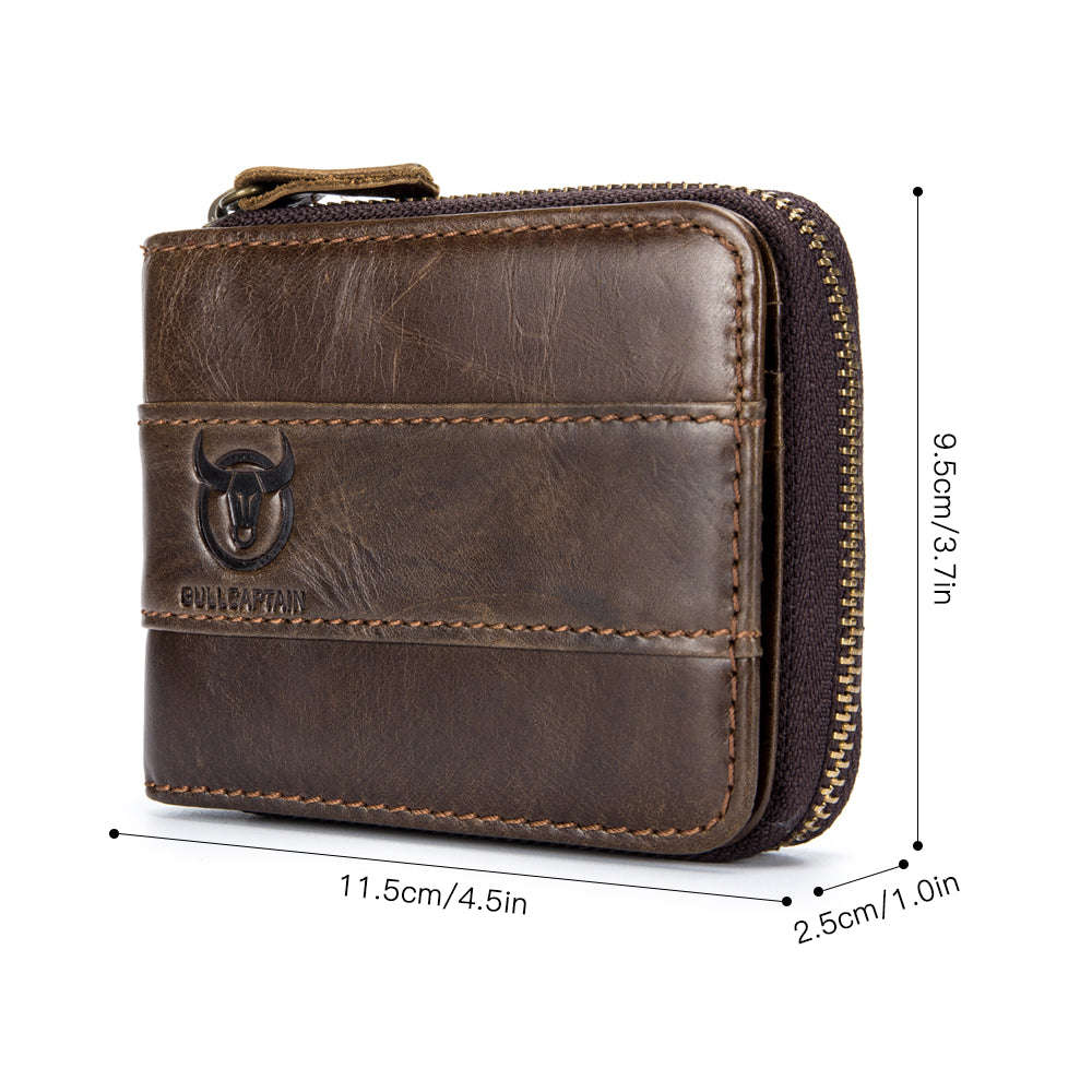 Leather Bifold Zipper Wallet for Men Travel Purse Pouch Gift