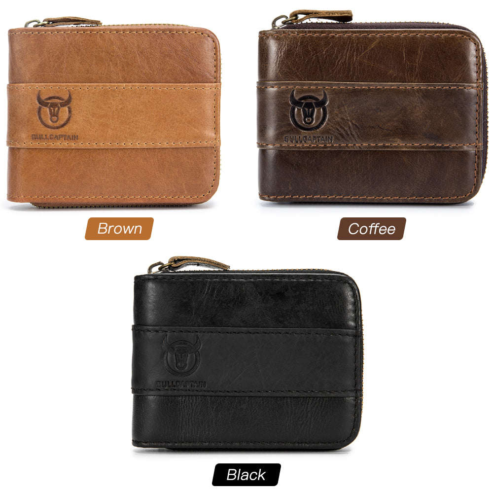 Leather Bifold Zipper Wallet for Men Travel Purse Pouch Gift