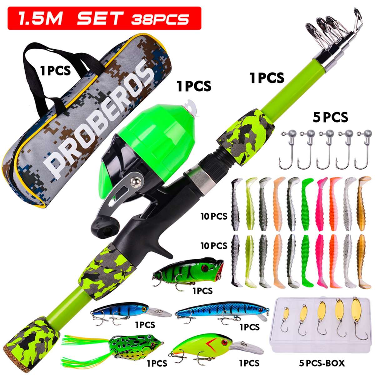 1.5m Children Fishing Pole Ultralight Fishing Rod Ultralight+Fishing Reel+Fishing Lures Fishi