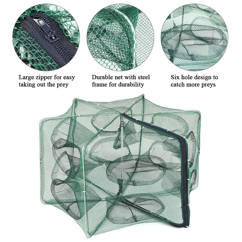 Foldable Fishing Net Hexagon 6 Hole Fishing Net Shrimp Cage Trap Minnow Crab Baits Mesh Trap