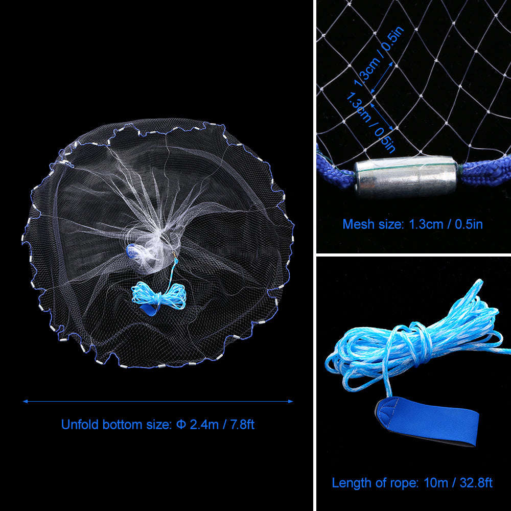 Fishing Casting Net 7.8FT Fishing Net Saltwater Freshwater Bait Fish Net Hand Cast Fishing Ne