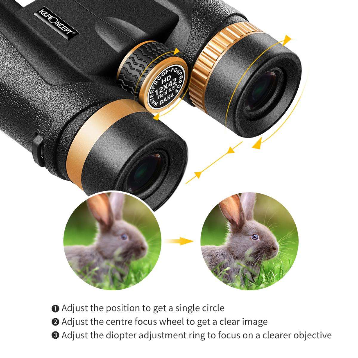 K&F Concept 12x42 BAK4 Binoculars German Schott AG Superior Optics-KF33-011