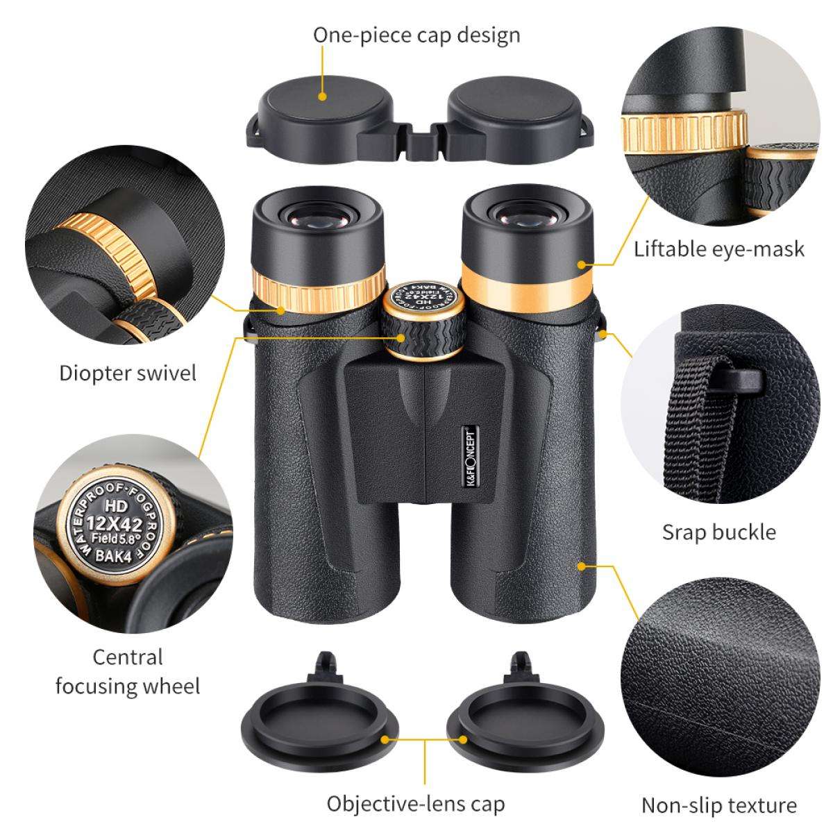 K&F Concept 12x42 BAK4 Binoculars German Schott AG Superior Optics-KF33-011