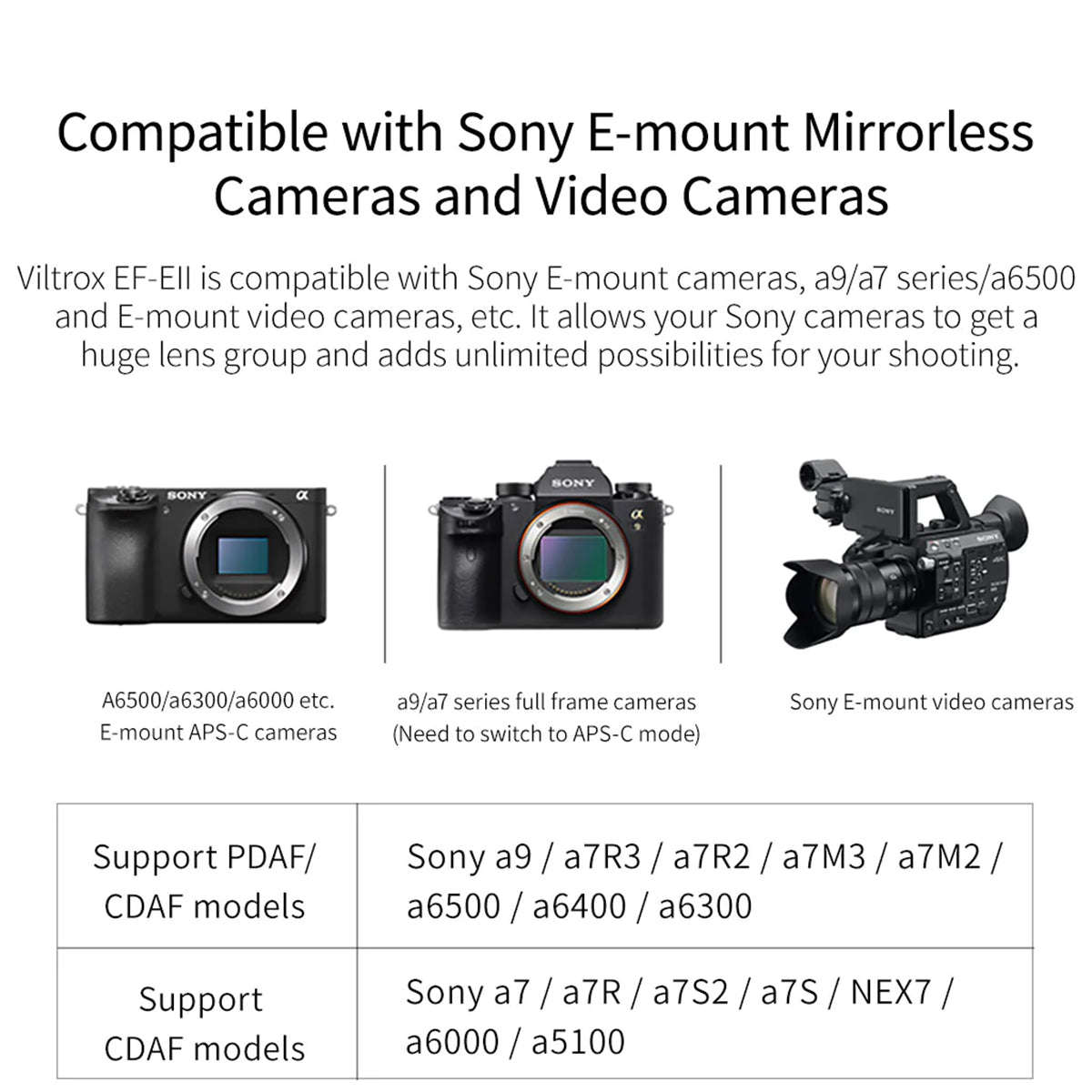 Viltrox Auto Focus Adapter, Canon EF lenses - SONY E-Mount Cameras +1 f-stop