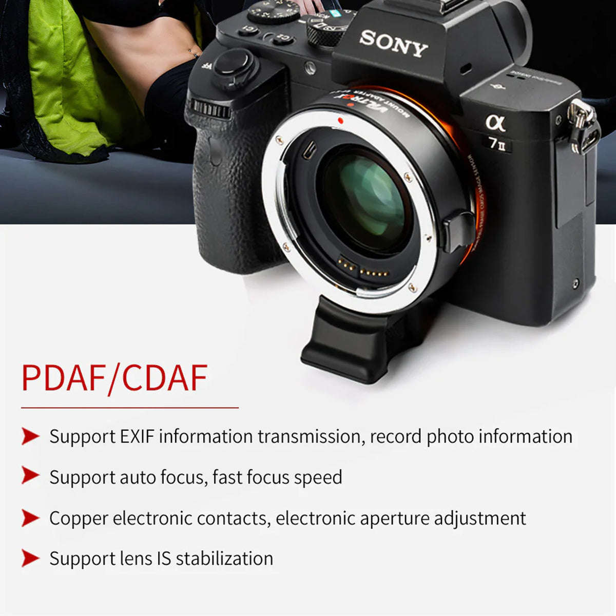 Viltrox Auto Focus Adapter, Canon EF lenses - SONY E-Mount Cameras +1 f-stop