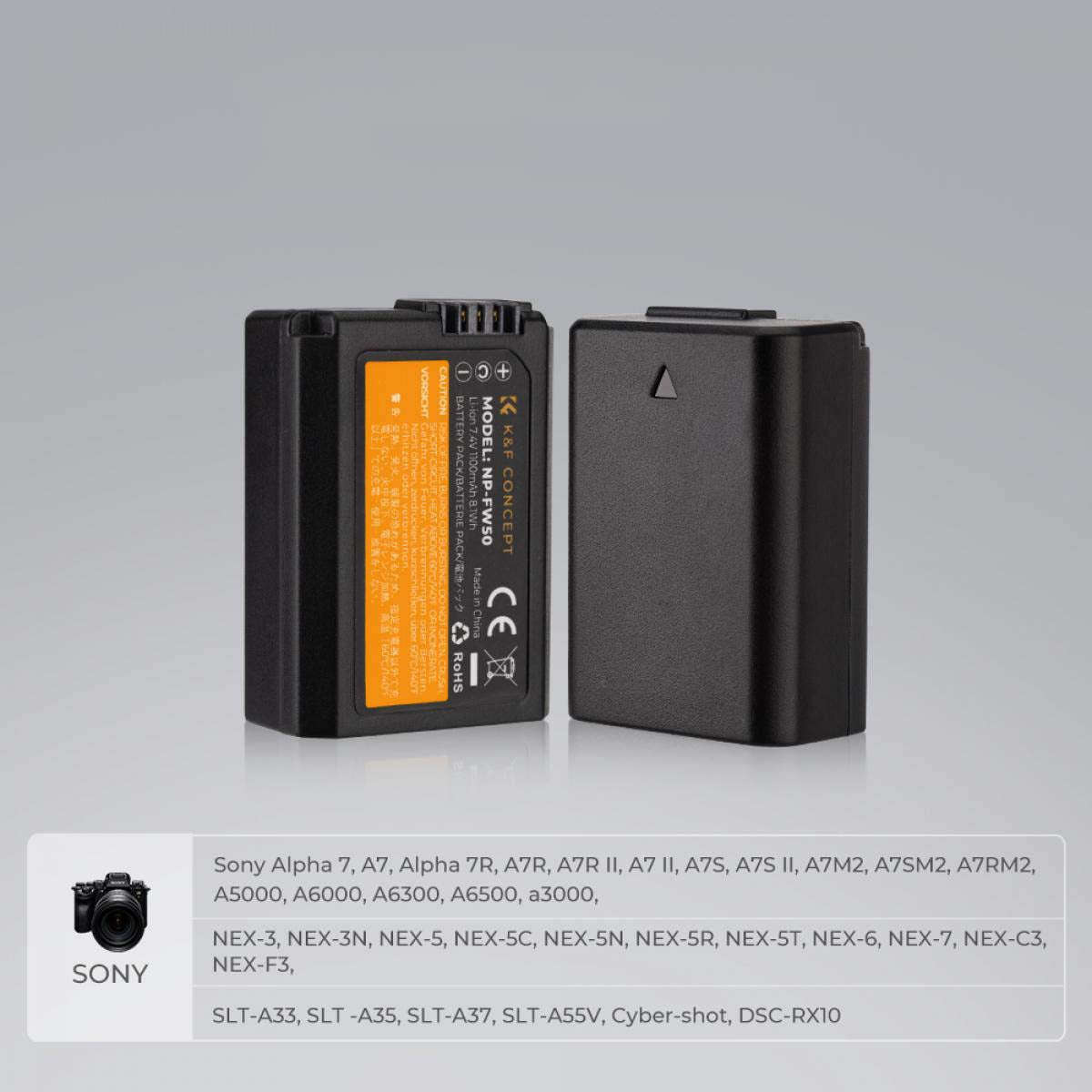 K&F Concept Dual NP-FW50 Battery + Charger Kit for Sony Cameras-KF28.0015