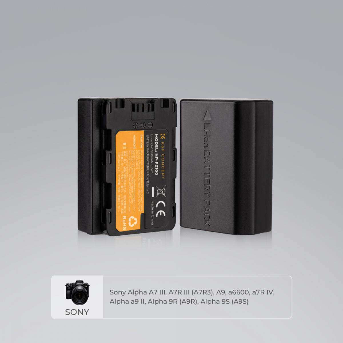 K&F Concept Dual NP-FZ100 Battery + Charger Kit for Sony Cameras-KF28.0016