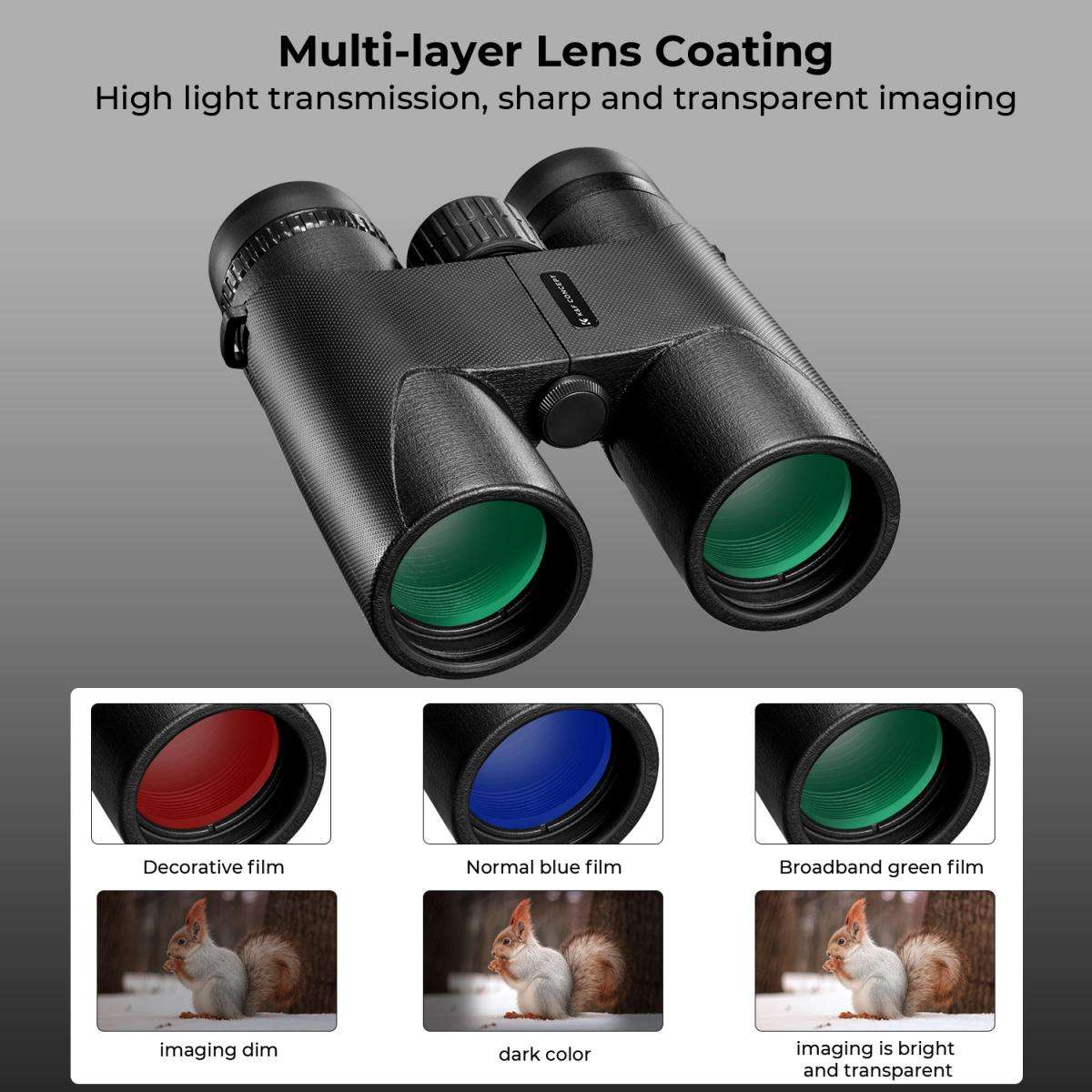 K&F Concept 10X42 HD IP66  Water Resistant Binoculars, BAK4 & Tripod Mount