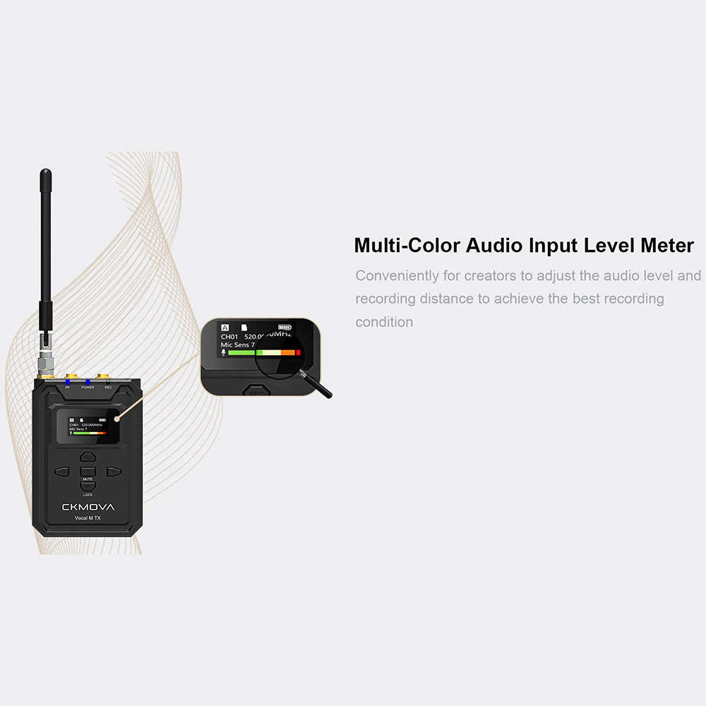 CKMOVA UHF 2-Ch Wireless Mic System 1 Tx with recorder, 1 Rx - VOCAL-MV1
