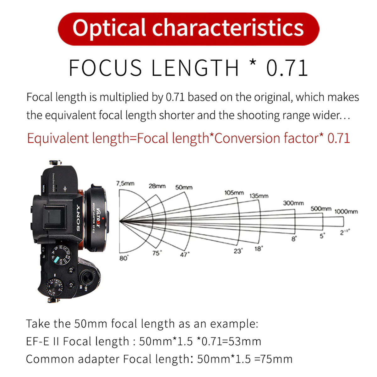Viltrox Auto Focus Adapter, Canon EF lenses - SONY E-Mount Cameras +1 f-stop