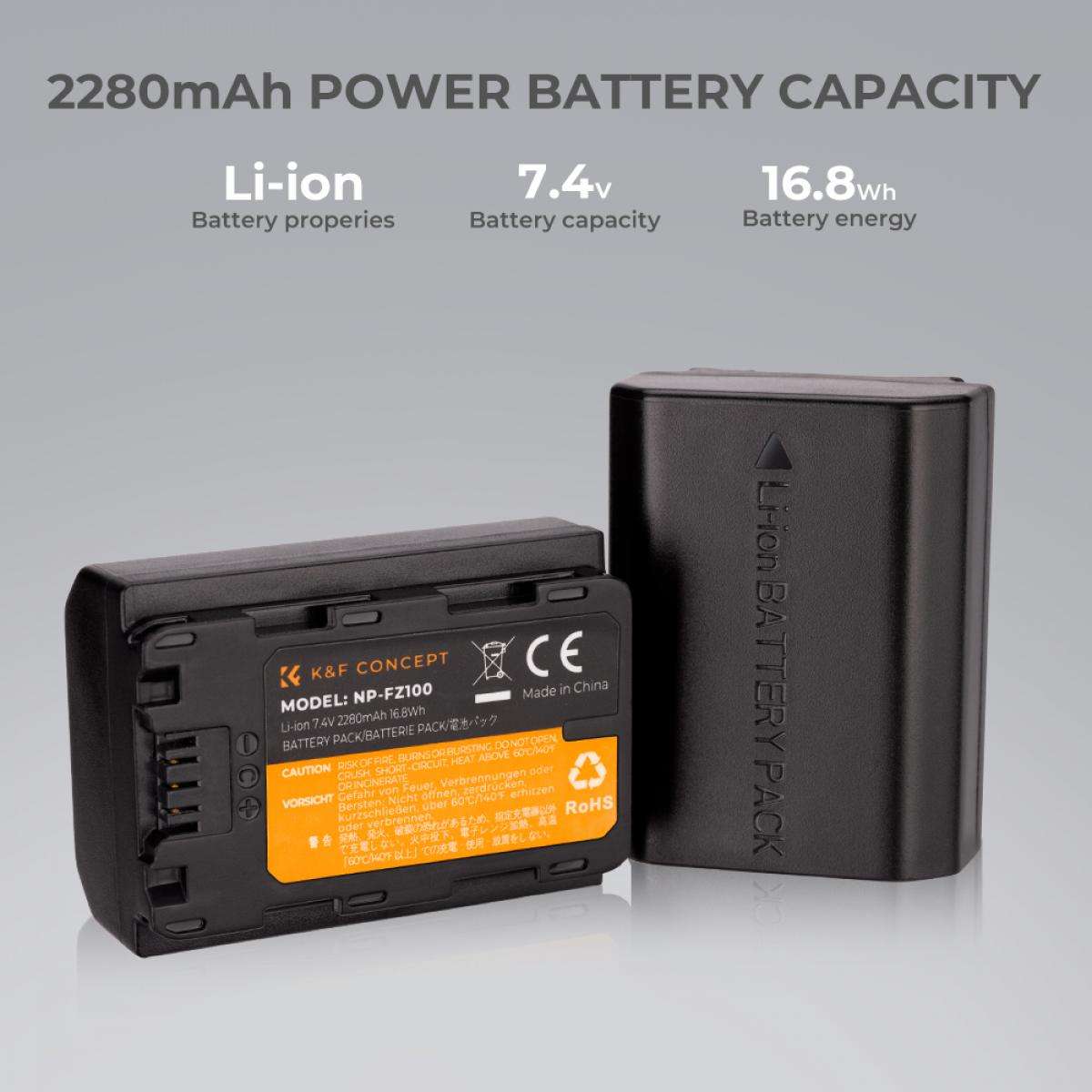 K&F Concept Dual NP-FZ100 Battery + Charger Kit for Sony Cameras-KF28.0016