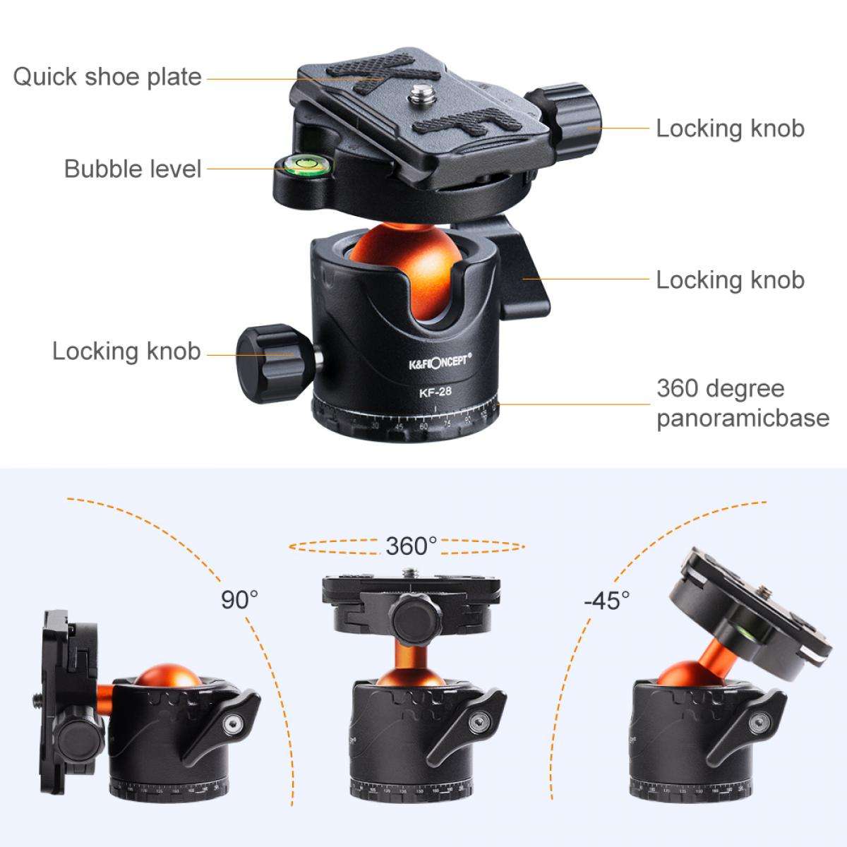 K&F Concept Professional 10 Kg Capacity Tripod Ball Head KF31-023V3