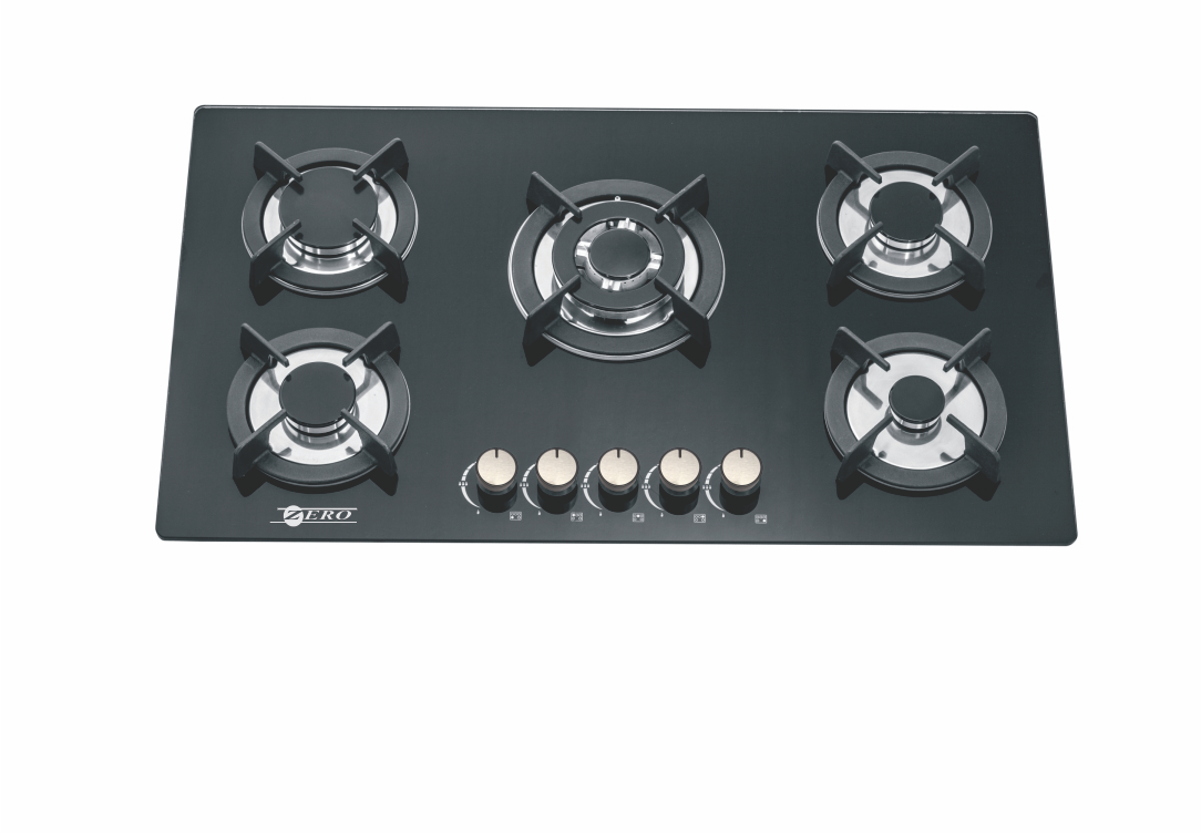 5 BURNER GLASS TOP GAS HOB WITH BIG CENTRE BURNER (BATTERY IGNITION)