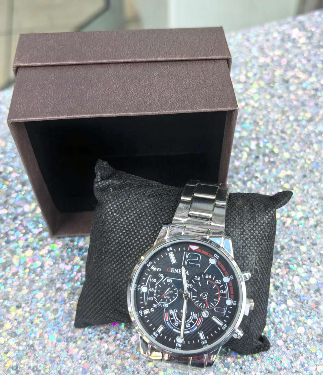 GENEVA Black & Silver Chronograph Watch