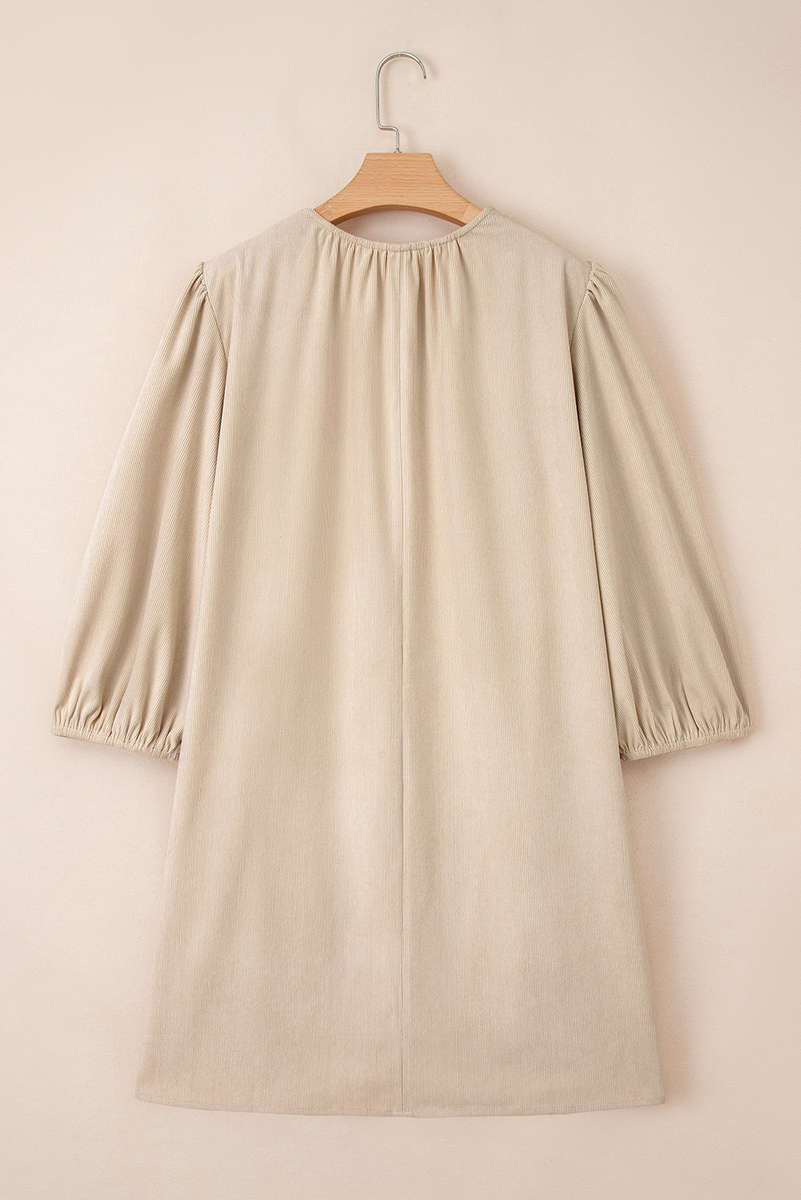 Parchment Notched Neck Scallop Detail Plus Size Mini Dress