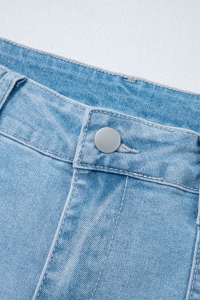 Beau Blue High Rise Barrel Relaxed Patch Pocket Jeans