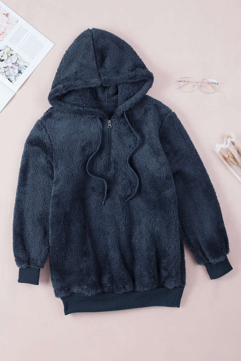 Navy Warm Furry Pullover Hoodie