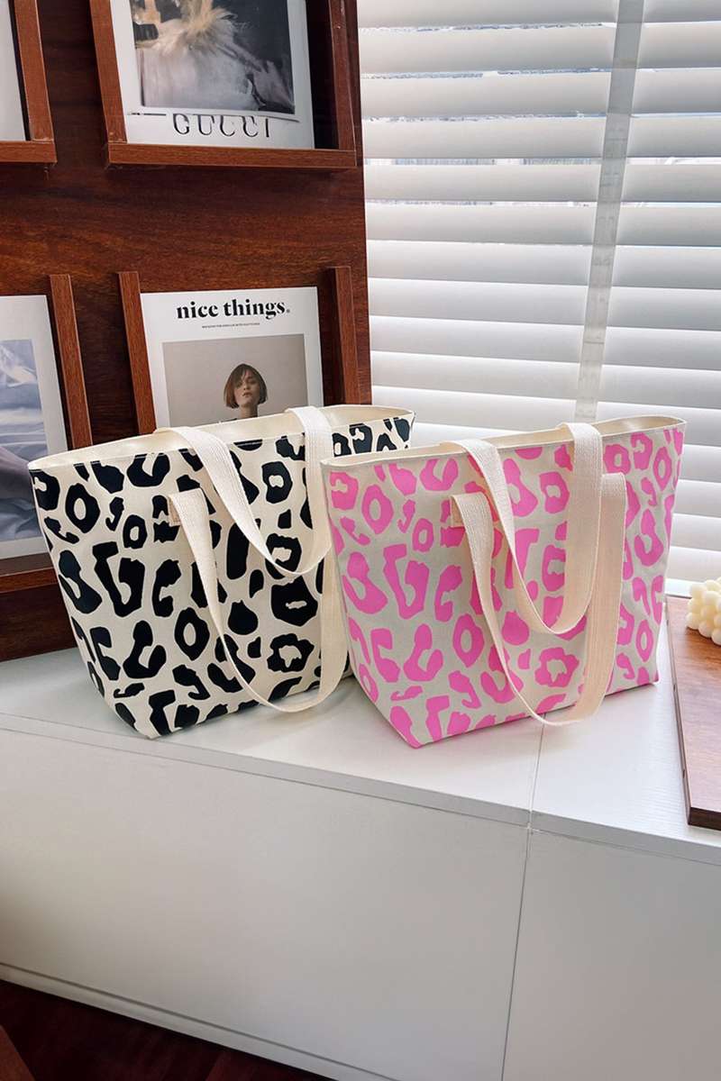 Rose Red Leopard Print Canvas Tote Bag