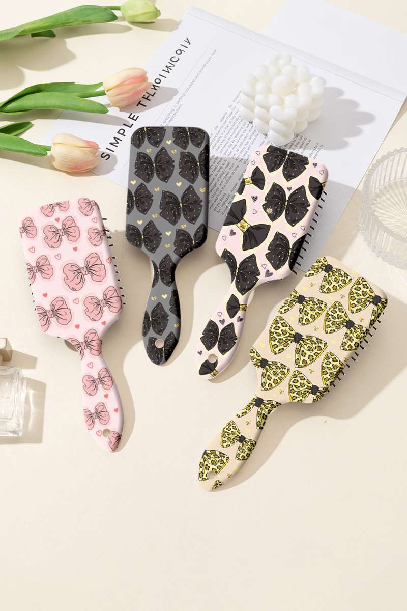 Pink Cute Bow Tiny Heart Printed Air Cushion Comb