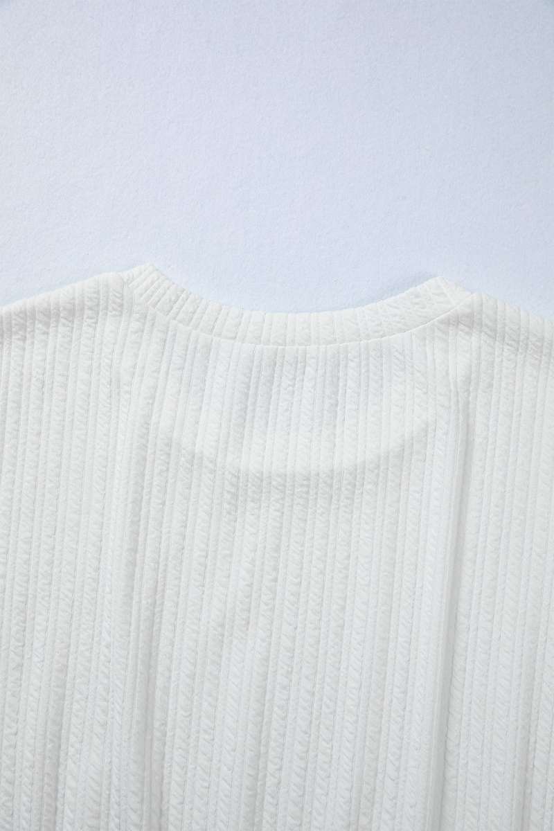 White Solid Color Textured Drop Shoulder Long Sleeve Peplum Top