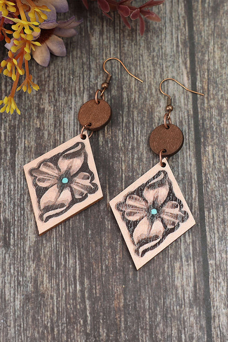 DUNE Western Floral Wooden Dangle Earrings