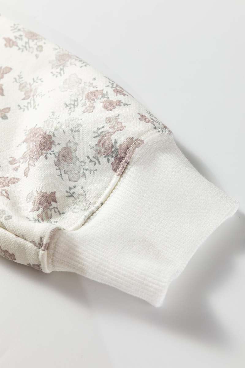 White Floral Print Casual Hoodie Drawstring Jogger Pant Set