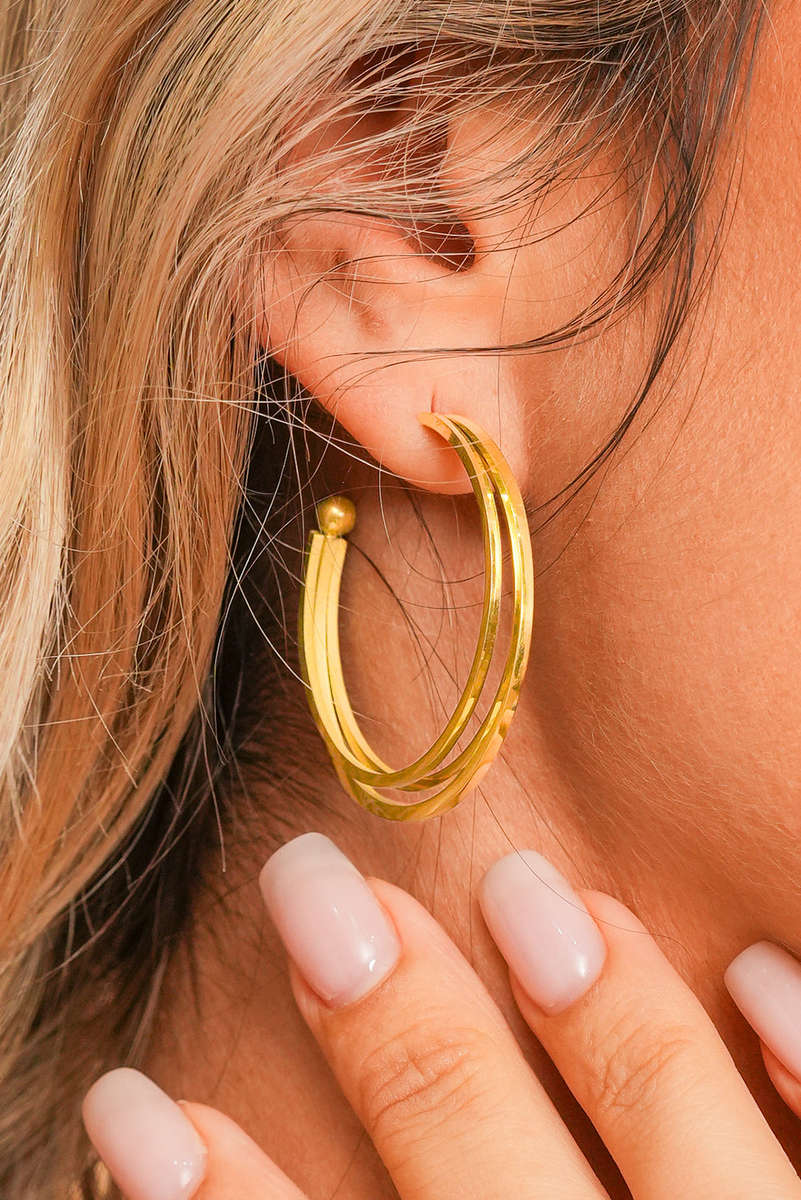 Gold Minimalist Plated Alloy Triple Hoop Earrings