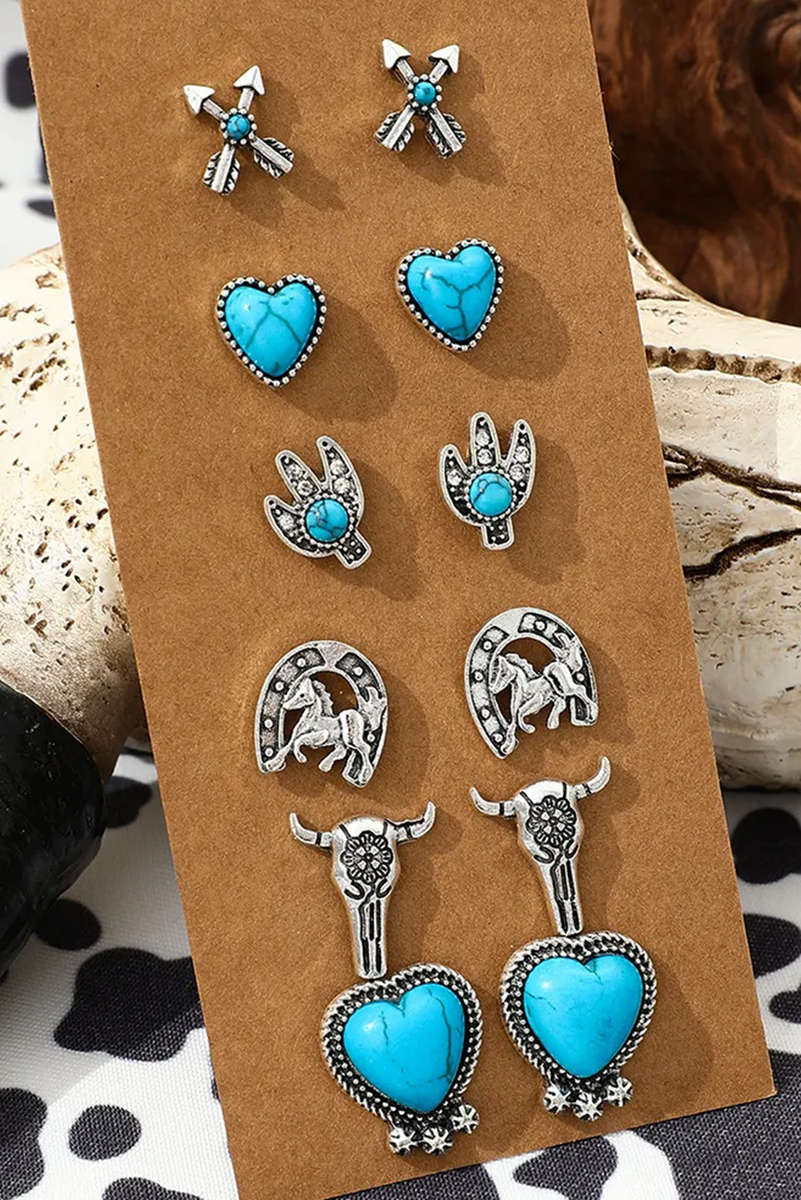 Turquoise Vintage Turquoise Western Pattern Stud Earrings