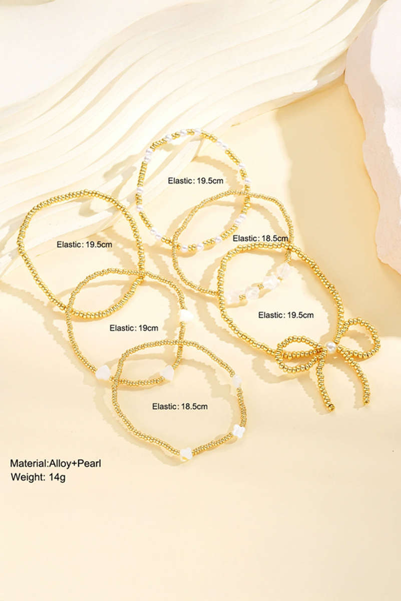 Gold Bow Knot Star Heart Beaded Multi Layer Bracelet