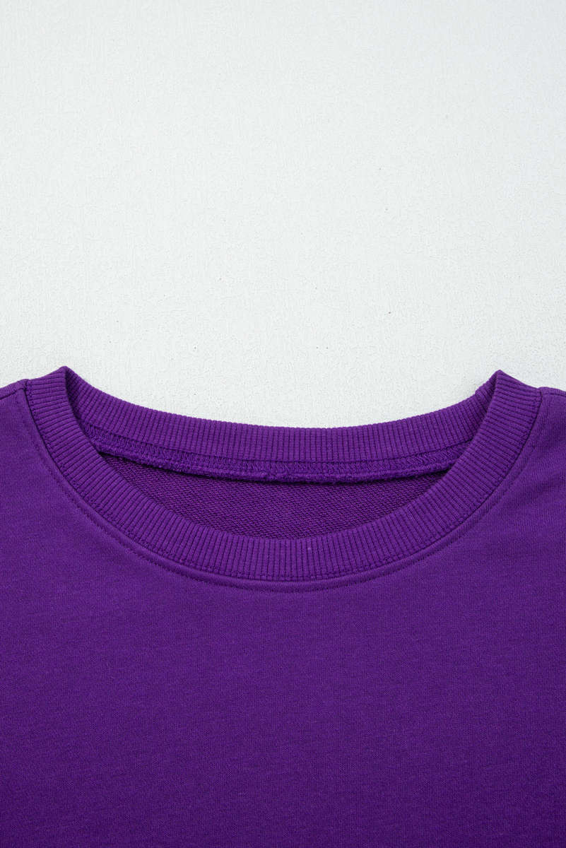 Tillandsia Purple Varsity Stripe Detail Drop Shoulder Pullover Mini Skirt Set