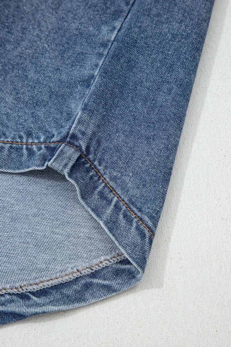 Ashleigh Blue Button Flap Pocket Cuffed Short Sleeve Denim Shirt