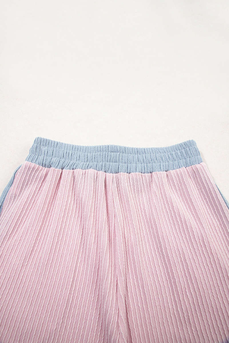 Light Pink Colorblock Corded Short Sleeve Boxy Top and Shorts Set